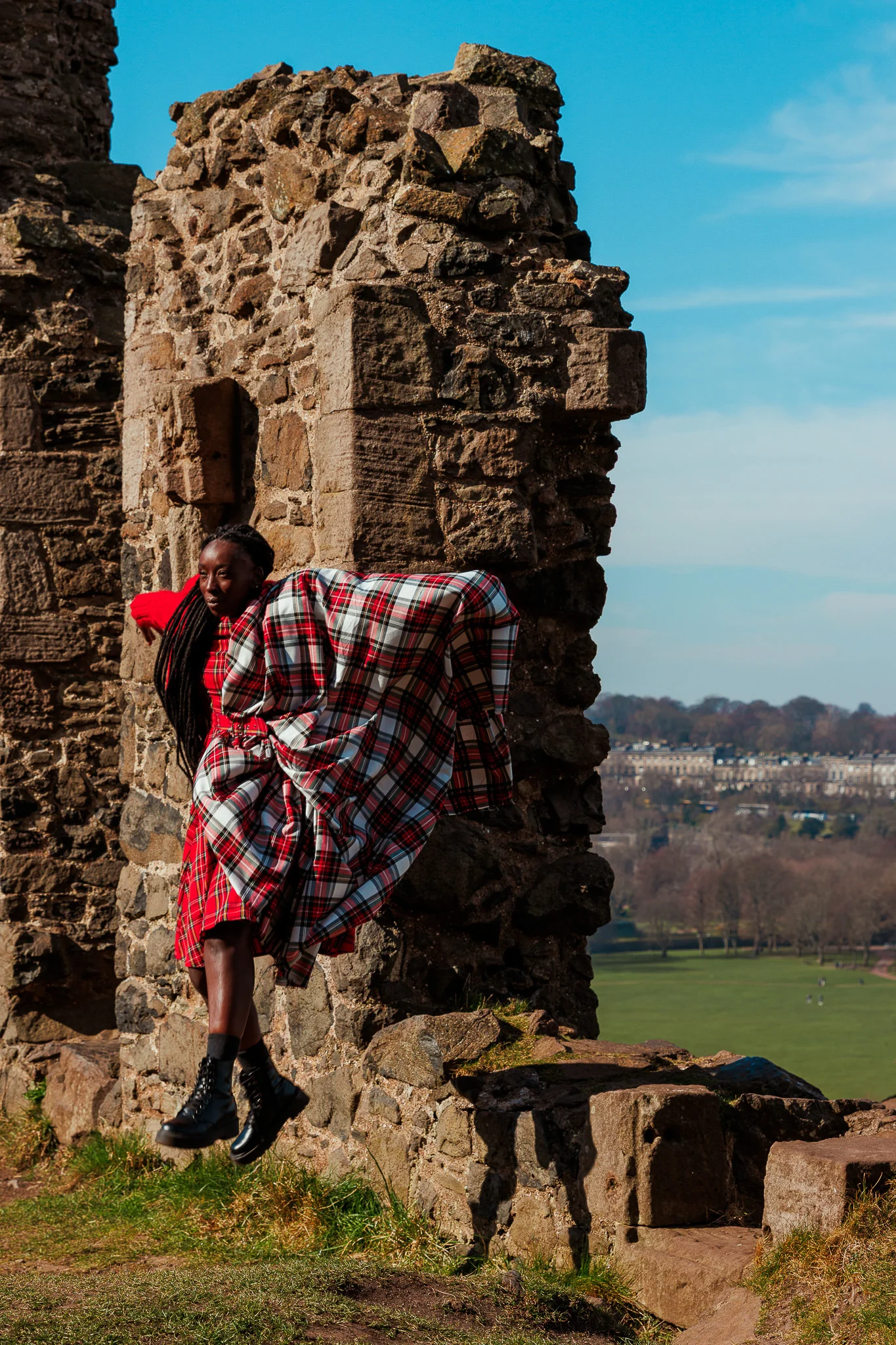 Model on Arthur's Seat, Edinburgh, photographed by Campbell Jensen