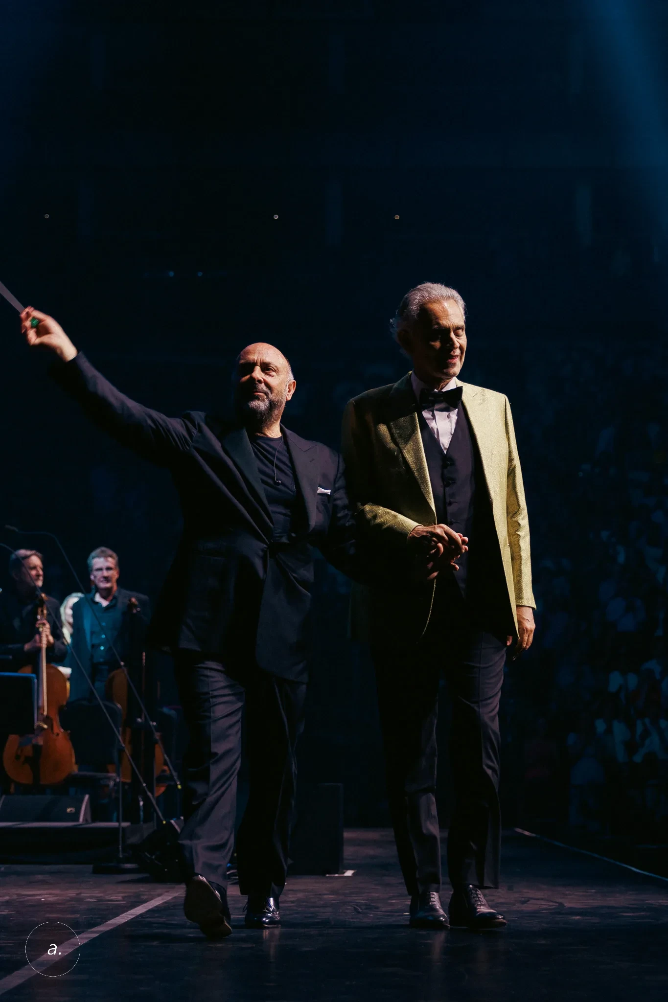 Andrea Bocelli on stage, concert photography by Campbell Jensen