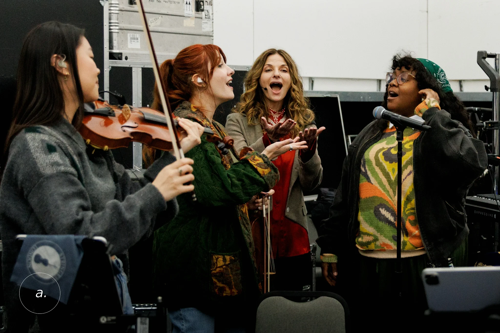 Singers rehearsing with Hans Zimmer Live ensemble, London, photographed by Campbell Jensen