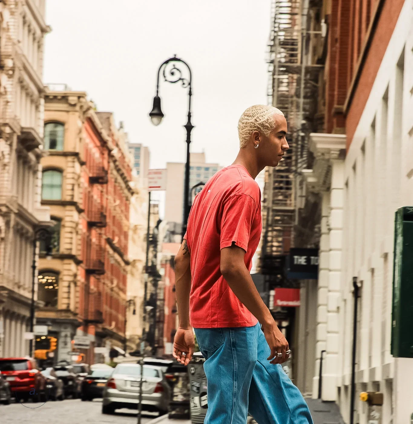 Palmah on a SoHo street, New York, photographed by Campbell Jensen
